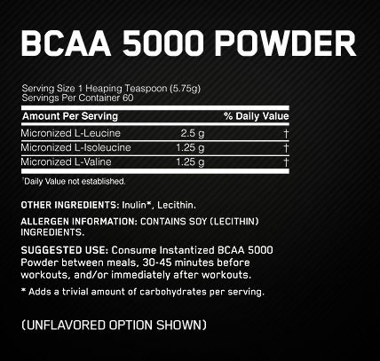 Optimum Nutrition BCAA Powder Supplement Facts