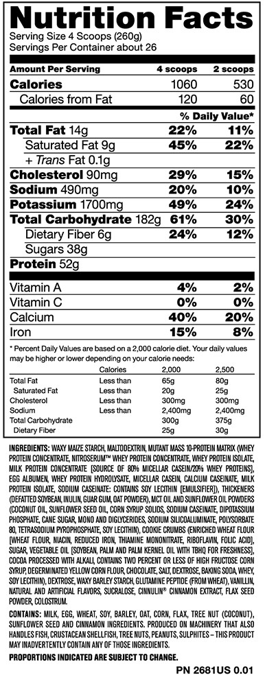 Mutant Mass Nutrition Facts Mutant Mass Nutrition Facts