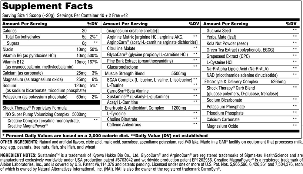 Universal Shock Therapy Supplement Facts