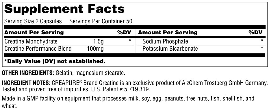 Universal Nutrition Creatine Capsules Supplement Facts