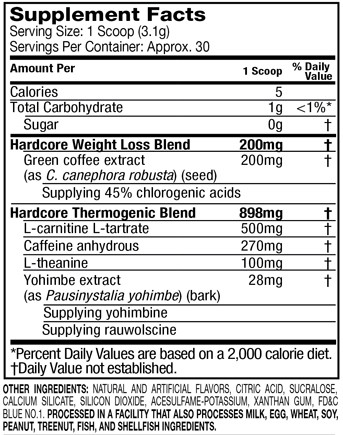 Hydroxycut Hardcore Elite Powder Supplement Facts