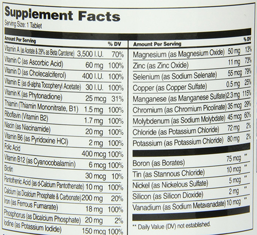 21st Century Sentry MultiVitamin Supplement Facts
