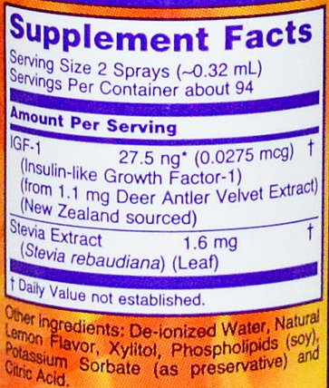 NOW IGF-1 Supplement Facts
