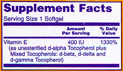 NOW Vitamin E Softgels Supplement Facts