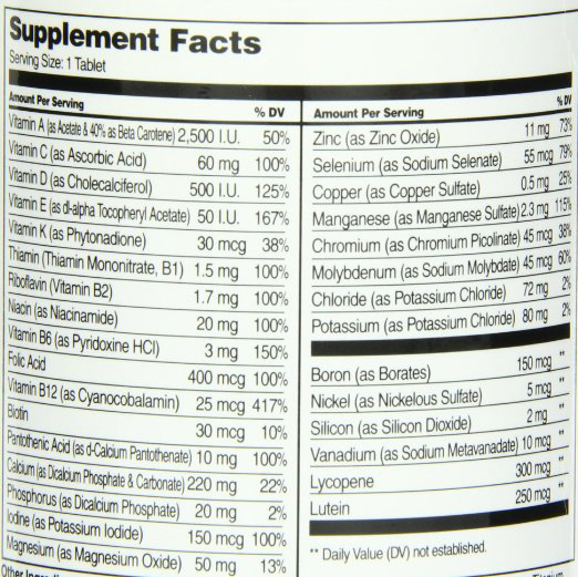 Sentry Senior Supplement Facts