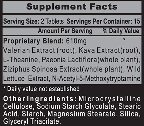 Sleep Rx Supplement Facts Image