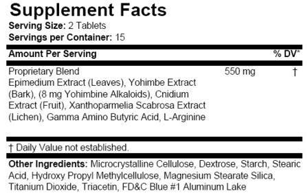 Stamina Rx Supplement Facts Image