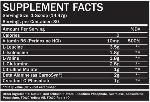 Endurance BCAA Plus Supplement Facts Image