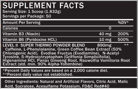Level II Fat Burner Powder Supplement Facts Image