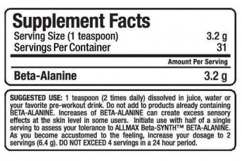 Allmax Beta Alanine Supplement Facts Allmax Beta Alanine Supplement Facts