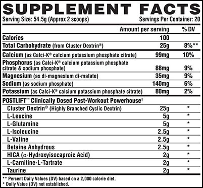 Nutrex Postlift Supplement Facts