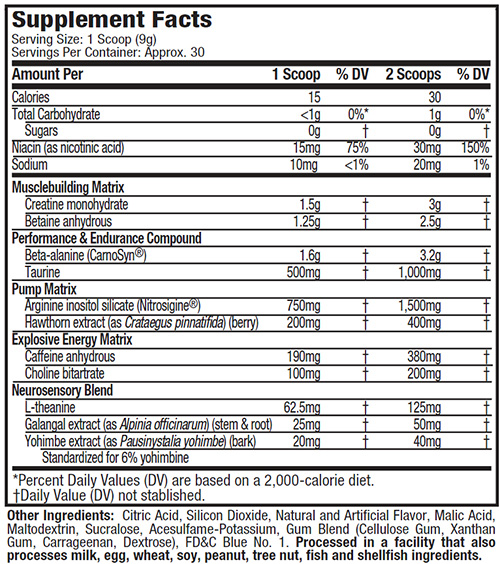 Vapor X5 Supplement Facts