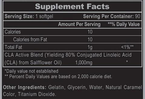 Hi Tech Pharmaceuticals CLA 1000 Supplement Facts Image