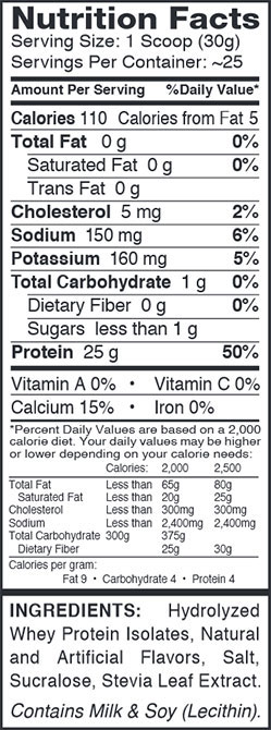 Dymatize ISO 100 Supplement Facts Image