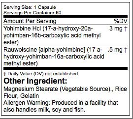 Allmax Yohimbine Supplement Facts