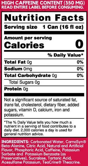 Endorush RTD Nutrition Facts