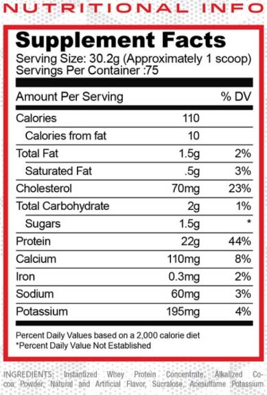 MyoWhey Protein Supplement Facts