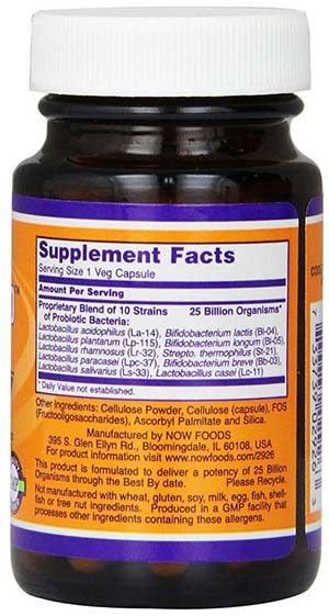 NOW Foods Probiotic 10 Supplement Facts