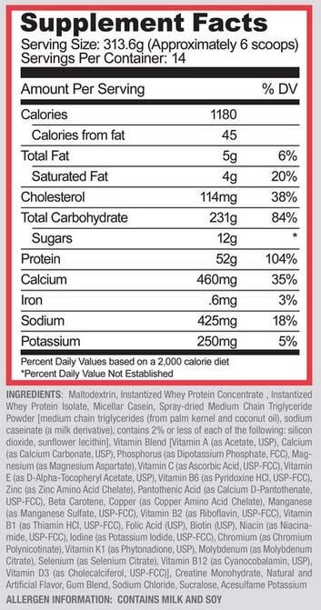Purus Labs Mass Gain Supplement Facts