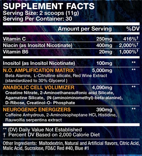 Wicked Pre Workout Supplement Facts Image