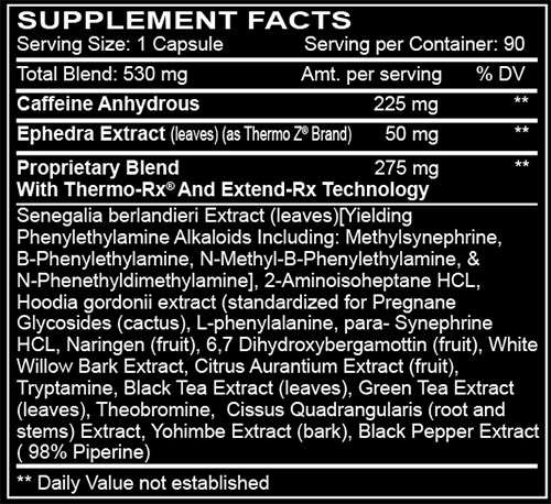 Diablos ECA Fire Caps Supplement Facts