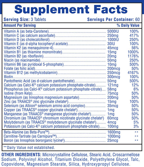 MuscleVite Supplement Facts Image