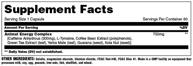 Animal Energy Supplement Facts