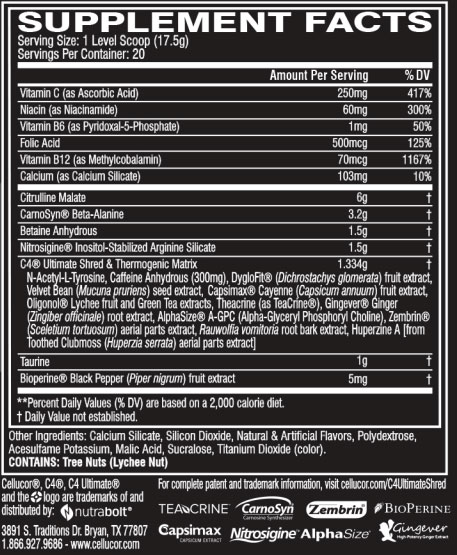 C4 Ultimate Shred Supplement Facts