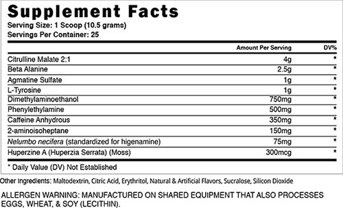 Dust X Supplement Facts Image