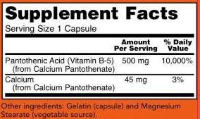 NOW Pantothenic Acid Ingredients