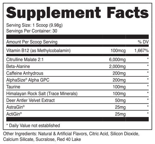 Bucked Up Pre Workout Nutrition Facts Image