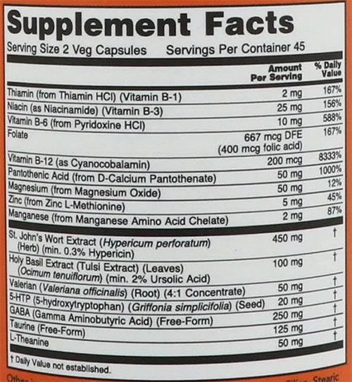 NOW Mood Support Ingredients