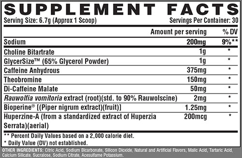 Lipo 6 Black Training Supplement Facts