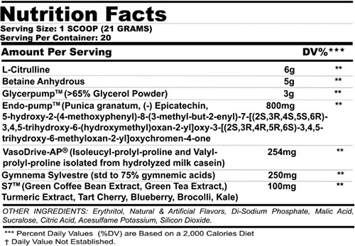 Chemix King of Pumps Supplement Facts Image
