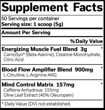  The Curse Pre Workout Supplement Facts Image