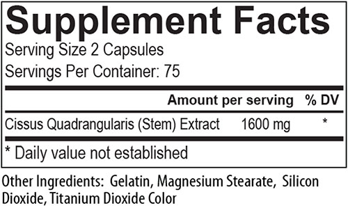 Super Cissus Supplement Facts Image