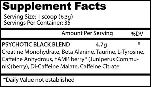 Psychotic Black Supplement Facts Image
