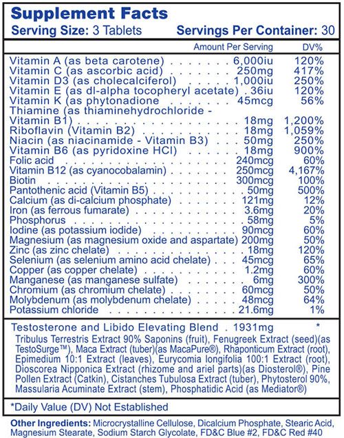 Testovite Supplement Facts Image