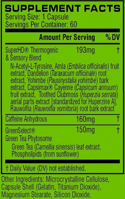 Cellucor Super HD Supplement Facts Image
