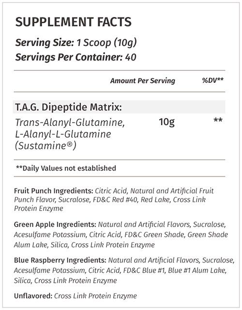 TAG Glutamine Supplement Facts Image