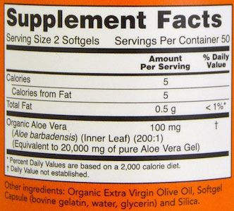 NOW Aloe Vera Gels Supplement Facts