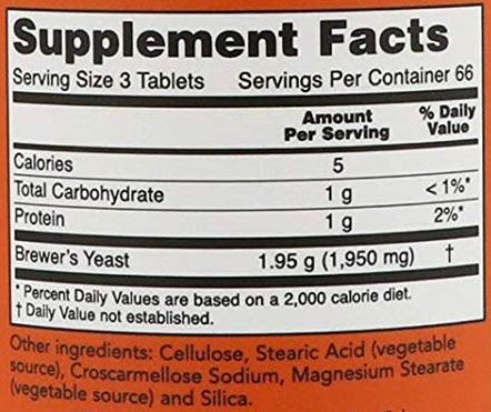 NOW Brewers Yeast Supplement Facts