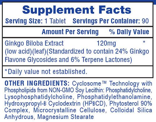Hi-Tech Ginkgo Biloba Supplement Facts Image