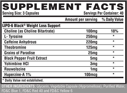 Lipo 6 Black Extreme Potency Supplement Facts