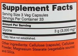 NOW Glycine Supplement Facts