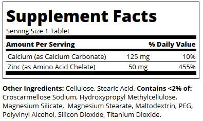 21st Century Zinc Supplement Facts