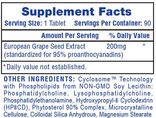 Hi-Tech Grape Seed Supplement Facts Image