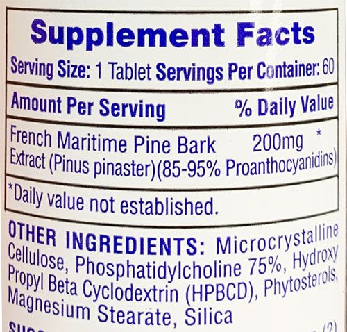 Hi-Tech Pine Bark Supplement Facts Image