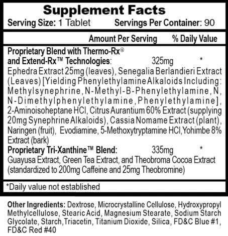 Lipodrene Hardcore With Ephedra Supplement Facts Image