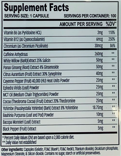 Methyldrene Elite Supplement Facts Image